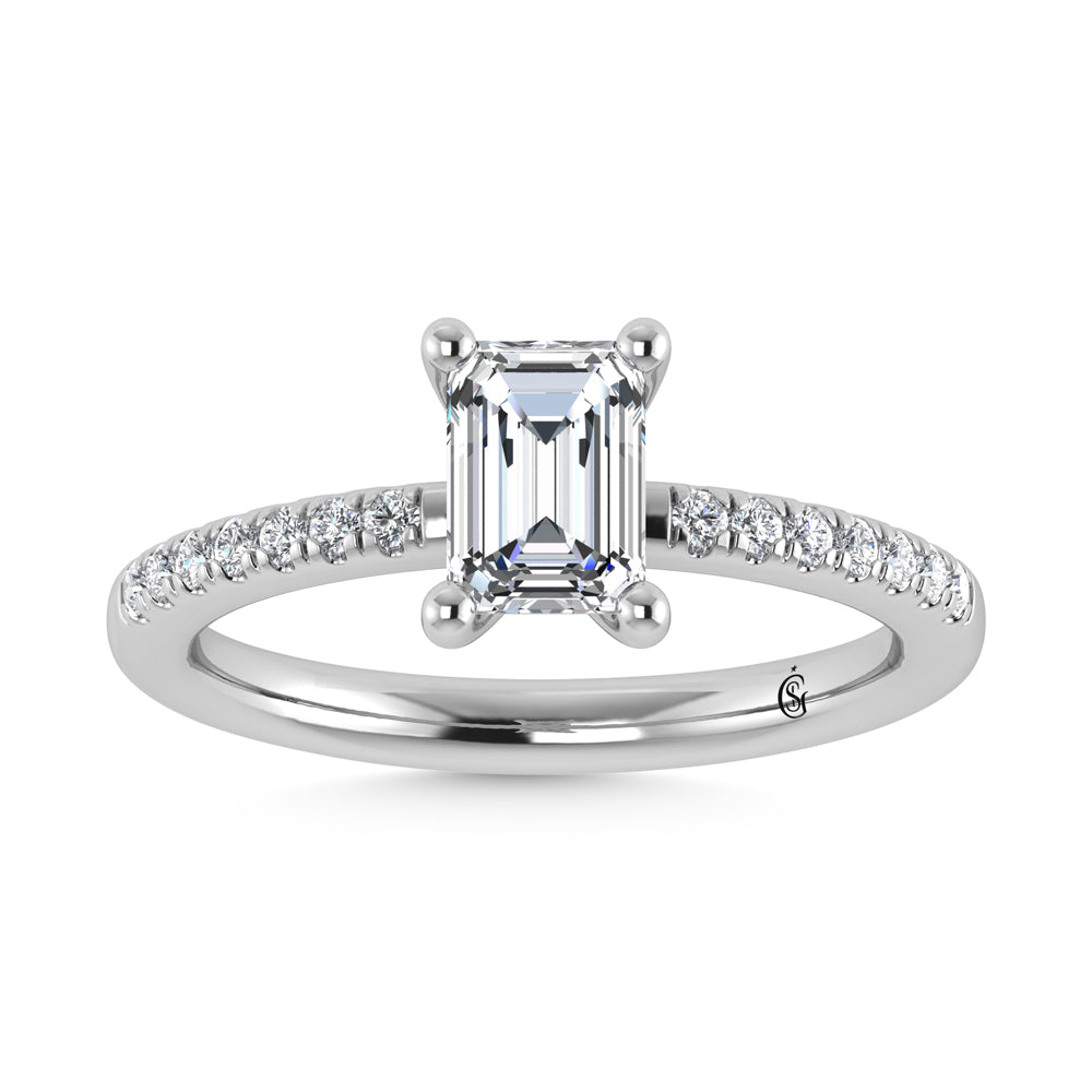 14K White Gold Lab Grown Diamond 7/8 Ct.Tw. IGI Certified Emerald Shape Hidden Halo Engagement Ring