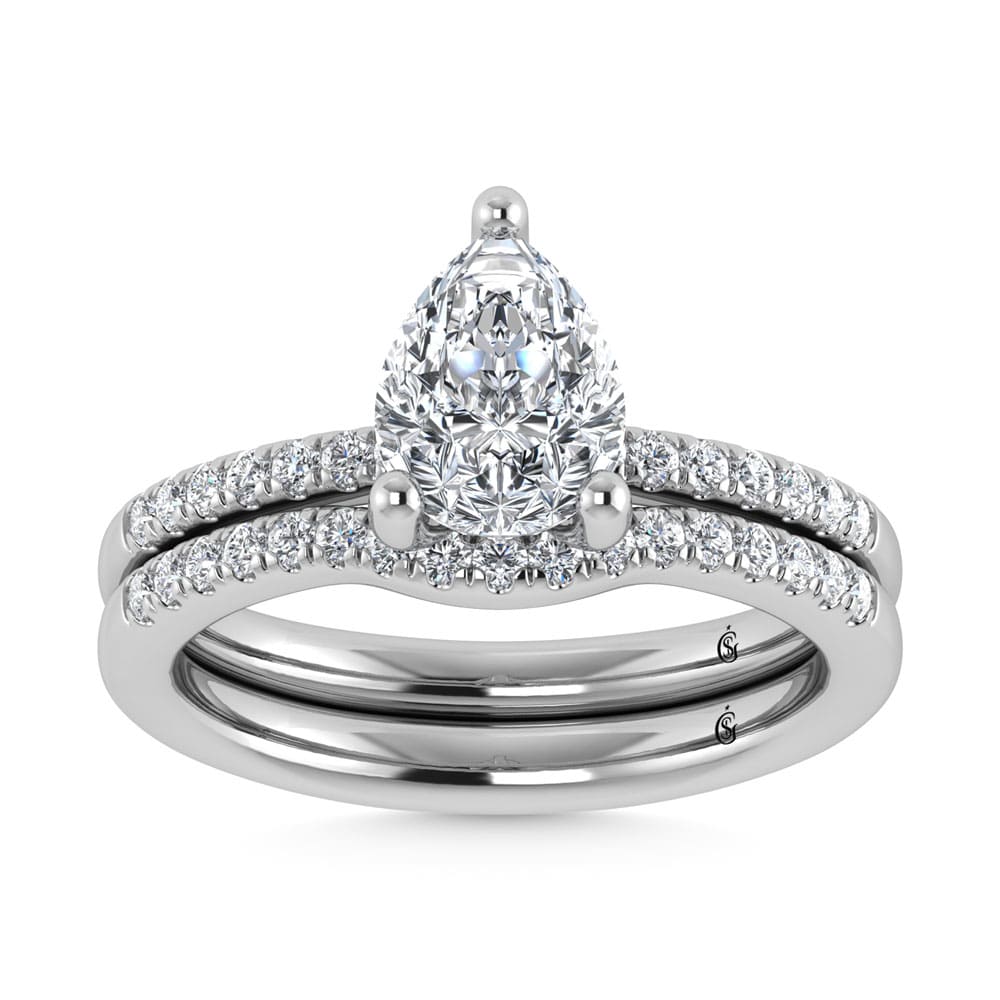 14K White Gold Lab Grown Diamond 1 3/4 Ct.Tw. IGI Certified Pear Shape Hidden Halo Engagement Ring