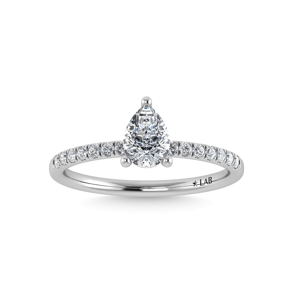 14K White Gold Lab Grown Diamond 7/8 IGI Certified Pear Shape Hidden  Halo Engagement Ring