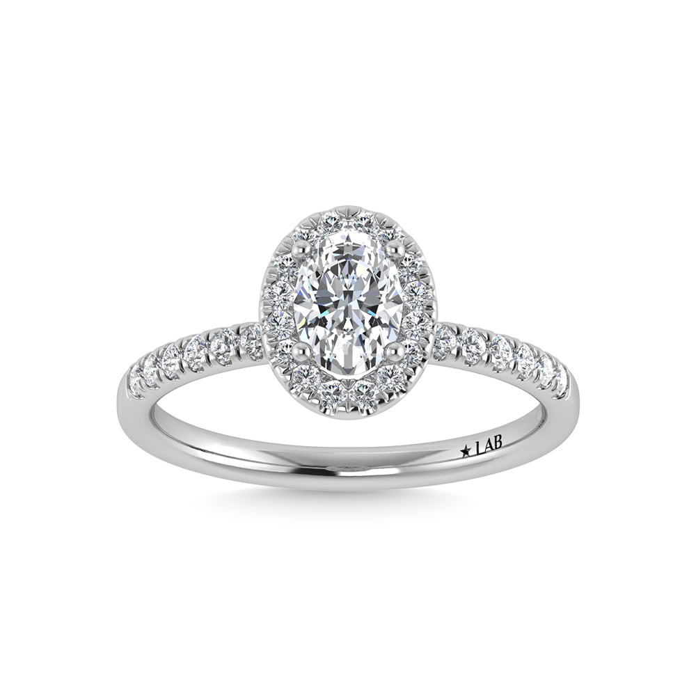 14K White Gold Lab Grown Diamond  4 1/3 Ct.Tw. IGI Certified Oval Shape Halo Engagement Ring