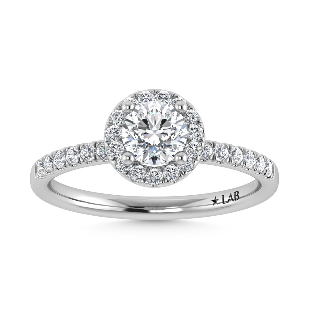 14K White Gold Lab Grown Diamond  2 1/4 Ct.Tw. IGI Certified Round Shape Halo Engagement Ring