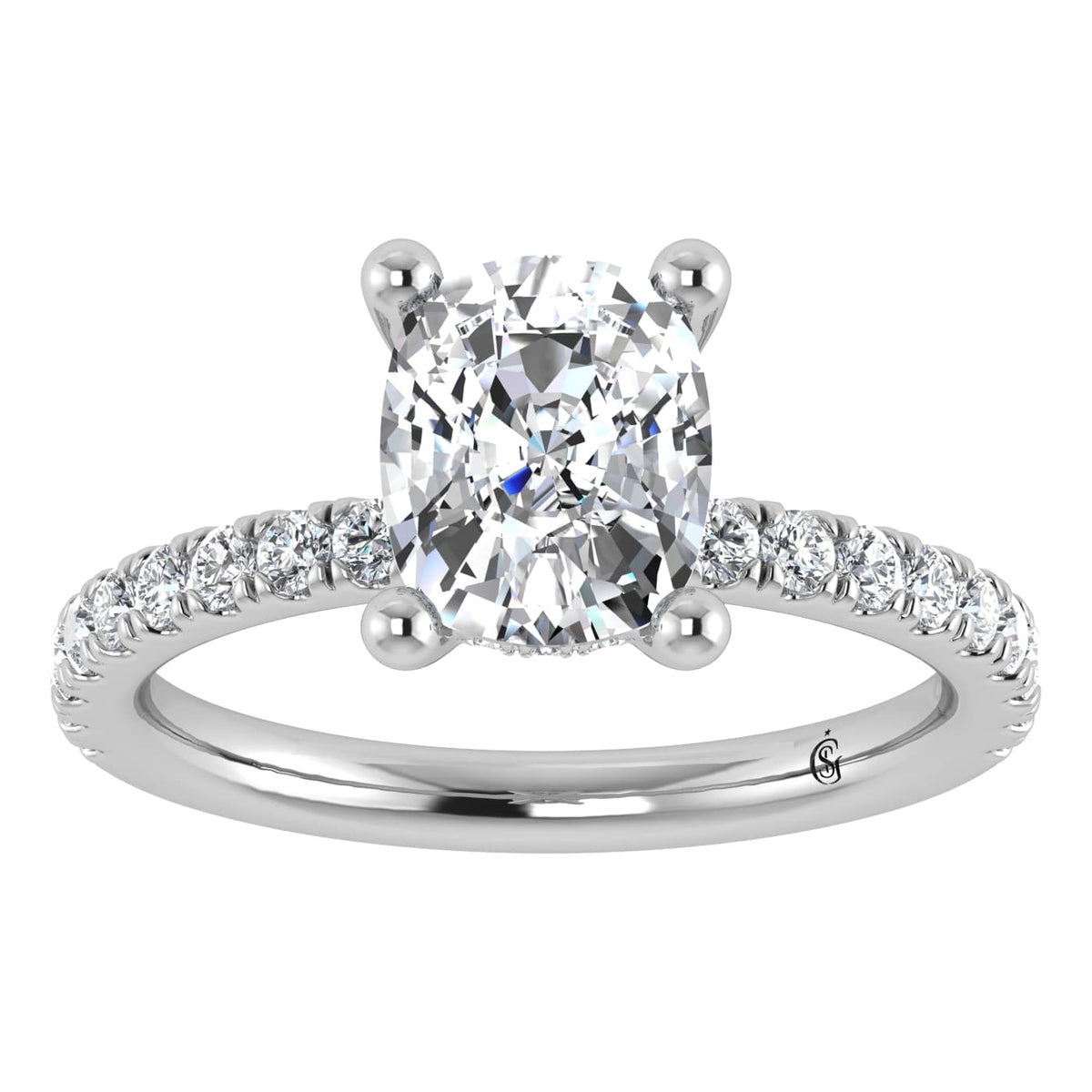14K White Gold Labgrown Diamond 4 1/2 Ct.Tw. IGI Certified Elongated Cushion Engagement Ring (Center 4CT)