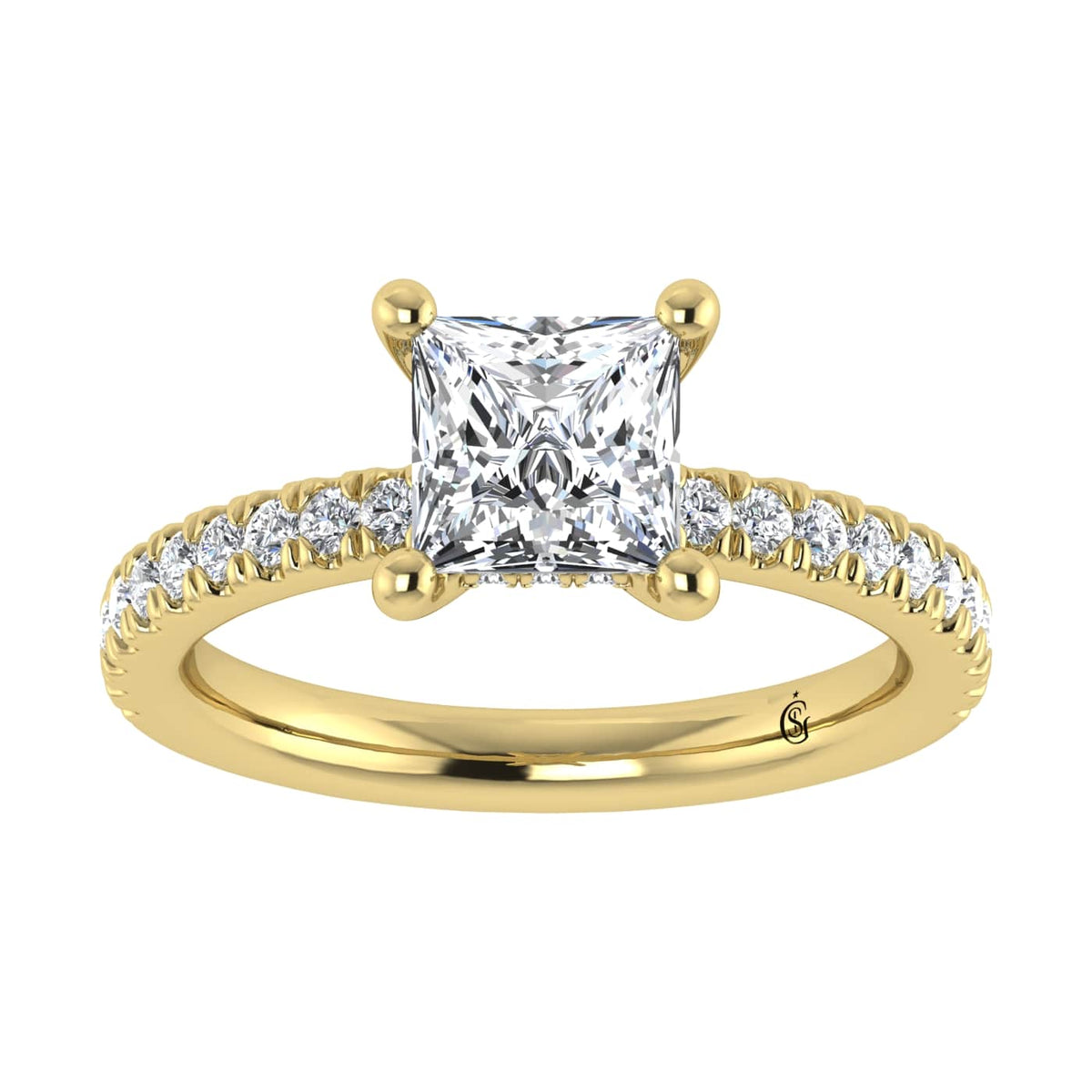 14K Yellow Gold Lab Grown Diamond 2 1/2 Ct.Tw. Princess Shape Halo IGI Certified Engagement Ring (Center 3 ct)