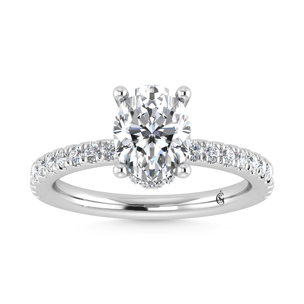 14K White Gold Lab Grown Diamond 4 1/2 Ct.Tw. Oval Shape Halo IGI Certified Engagement Ring (Center 4 ct)