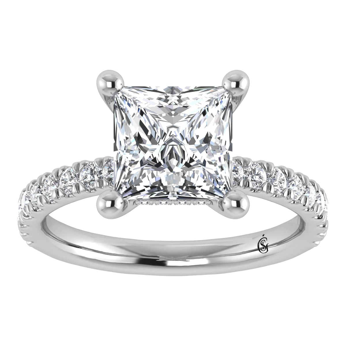 14K White Gold Lab Grown Diamond 3 1/2 Ct.Tw. Princess Shape Halo IGI Certified Engagement Ring (Center 3 ct)