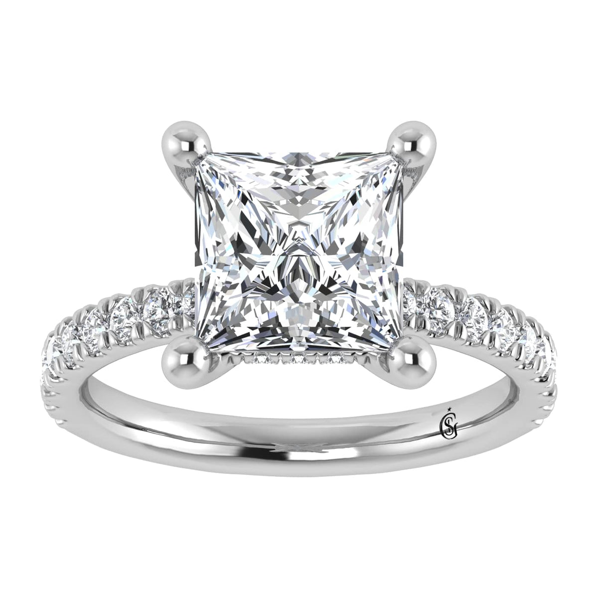 14K White Gold Lab Grown Diamond 4 1/2 Ct.Tw. Princess Shape Halo IGI Certified Engagement Ring (Center 4ctw)