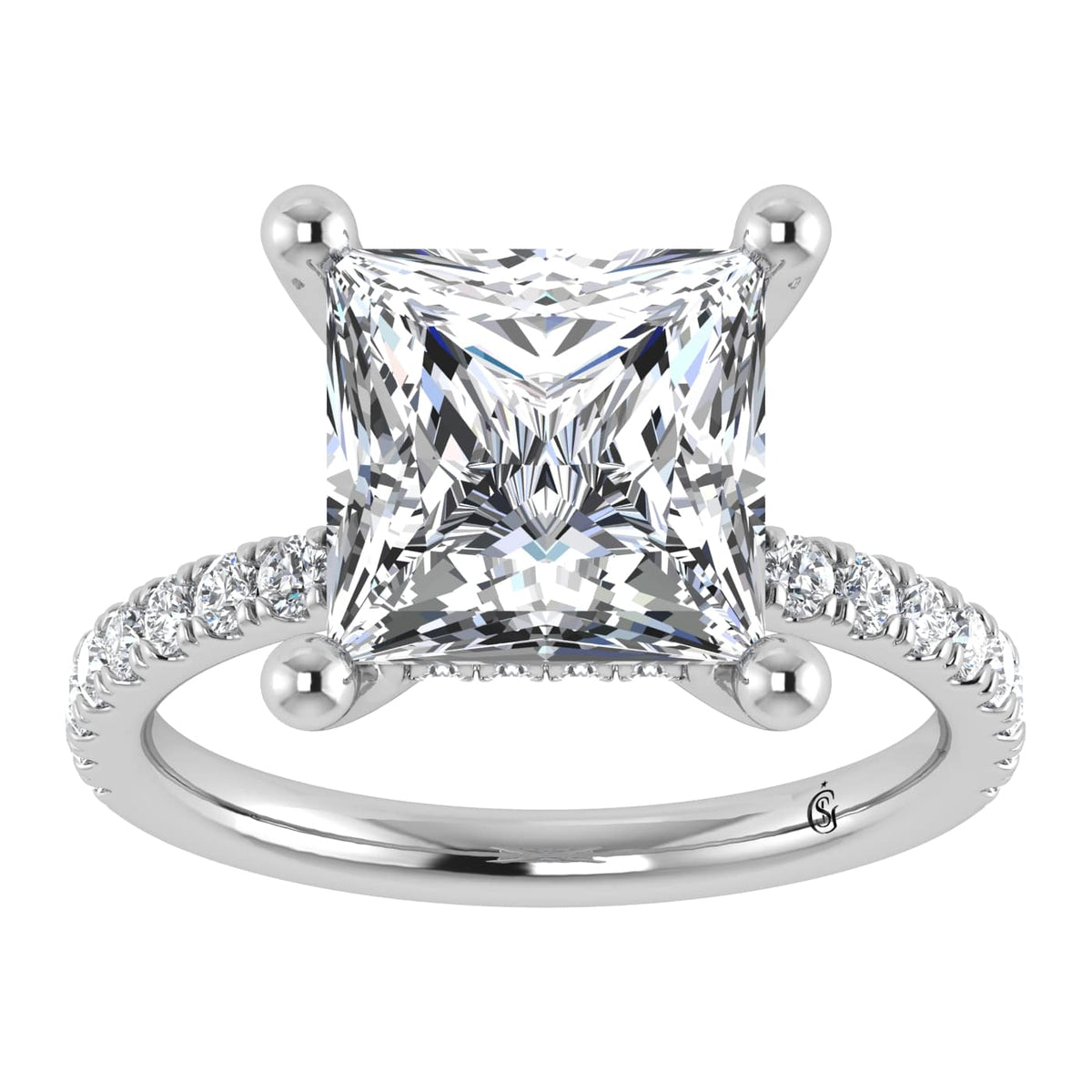 14K White Gold Lab Grown Diamond 4 1/2 Ct.Tw. Princess Shape Halo IGI Certified Engagement Ring (Center 5 ct)