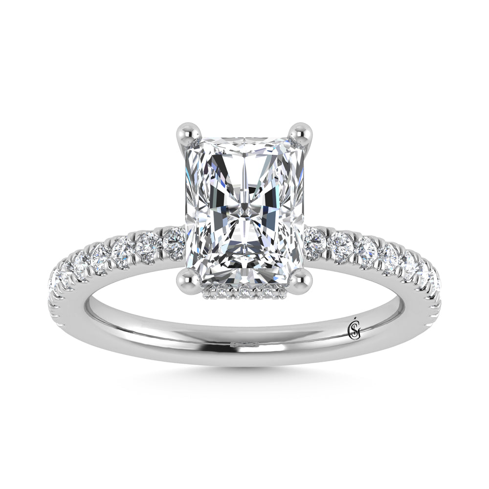 14K White Gold Lab Grown Diamond 4 1/2 Ct.Tw. Radiant Shape Halo IGI Certified Engagement Ring  (Center 4ctw)