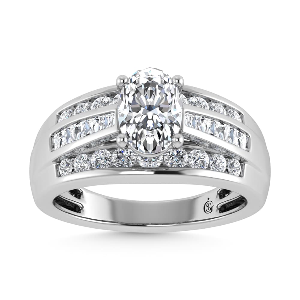 10K White Gold Lab Grown Diamond 1 3/4 Ct.Tw. Oval Shape Engagement Ring (IGI Certified 1CT)
