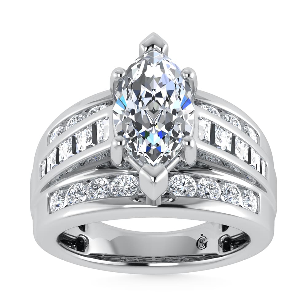 10K White Gold Lab Grown Diamond 3 7/8 Ct.Tw. Marquise Shape Engagement Ring (IGI Certified 3CT)