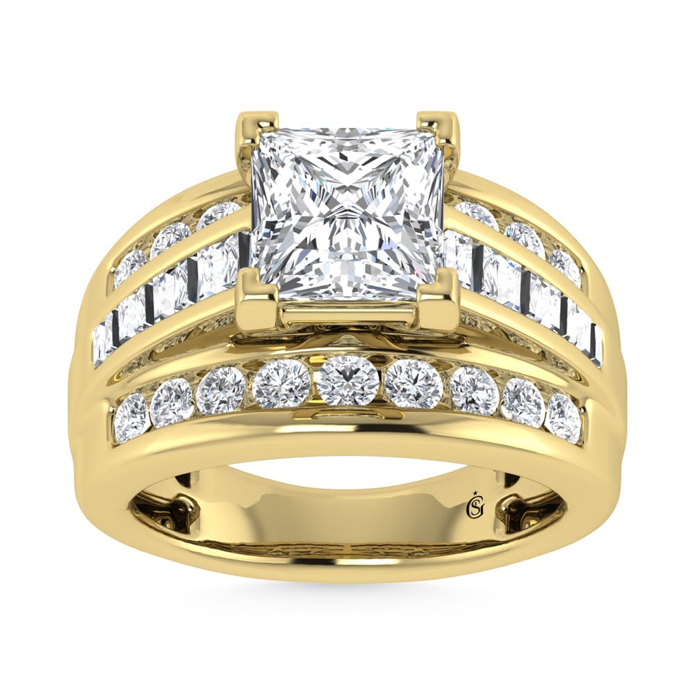 14K Yellow Gold Lab Grown Diamond 5 Ct.Tw. Princess Shape Engagement Ring (IGI Certified 4CT)