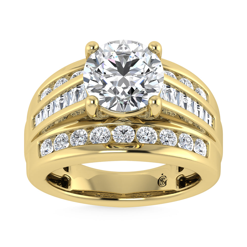 10K Yellow Gold Lab Grown Diamond 3 7/8 Ct.Tw. Round Shape Engagement Ring (IGI Certified 2CT)