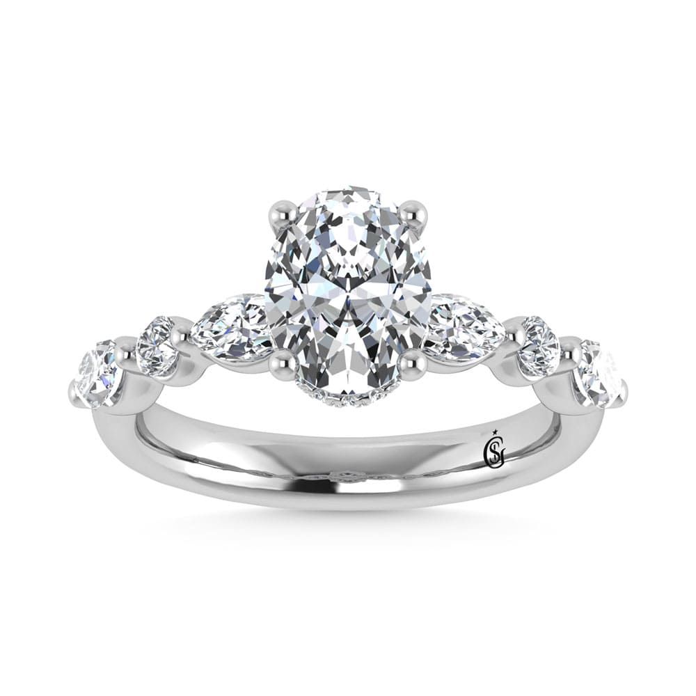 14K White Gold Lab Grown Diamond 3 5/8 Ct.Tw. IGI Certified Marquise and Round Shape Halo Engagement Ring (Center Oval)