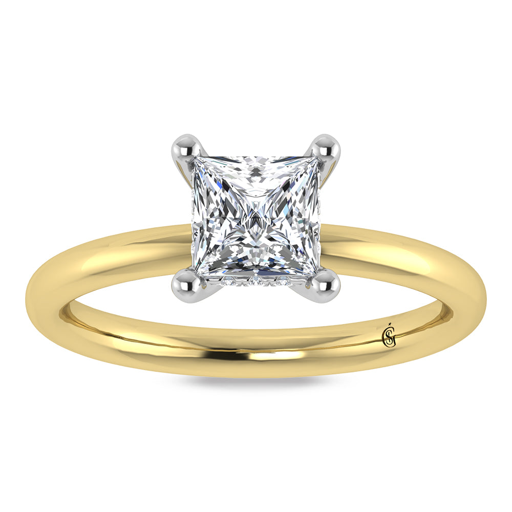 14K Yellow Gold Lab Grown Princess Shape Lab Grown Diamond 1 1/20 ct.tw. Certified Solitaire Engagement Ring (Center 1 ctw)