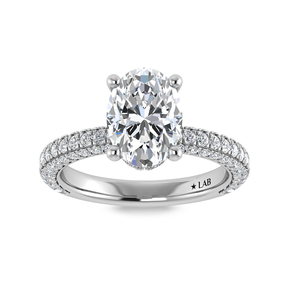 14K White Gold Lab Grown Diamond 4 Ct.Tw. IGI Certified Oval Shape Halo Engagement Ring (Center 3CT)