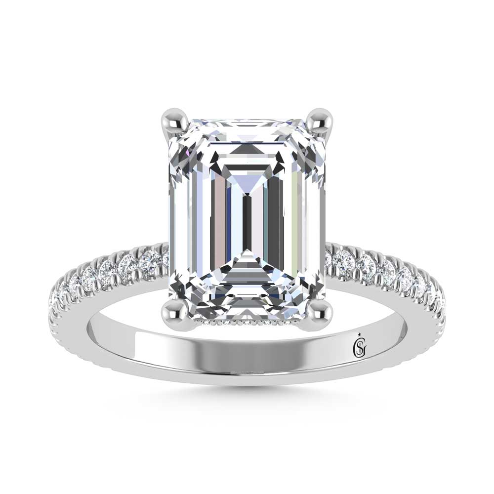 14K White Gold Labgrown Diamond 4 3/8 Ct.Tw. Emerald Shape Engagement Ring