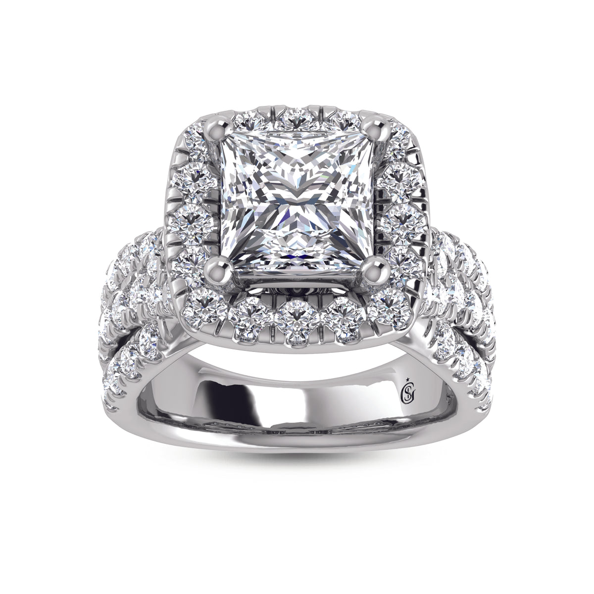 14K White Gold Labgrown Diamond 4 7/8 Ct.Tw. Princess Shape Engagement Ring (Center 3ctw)
