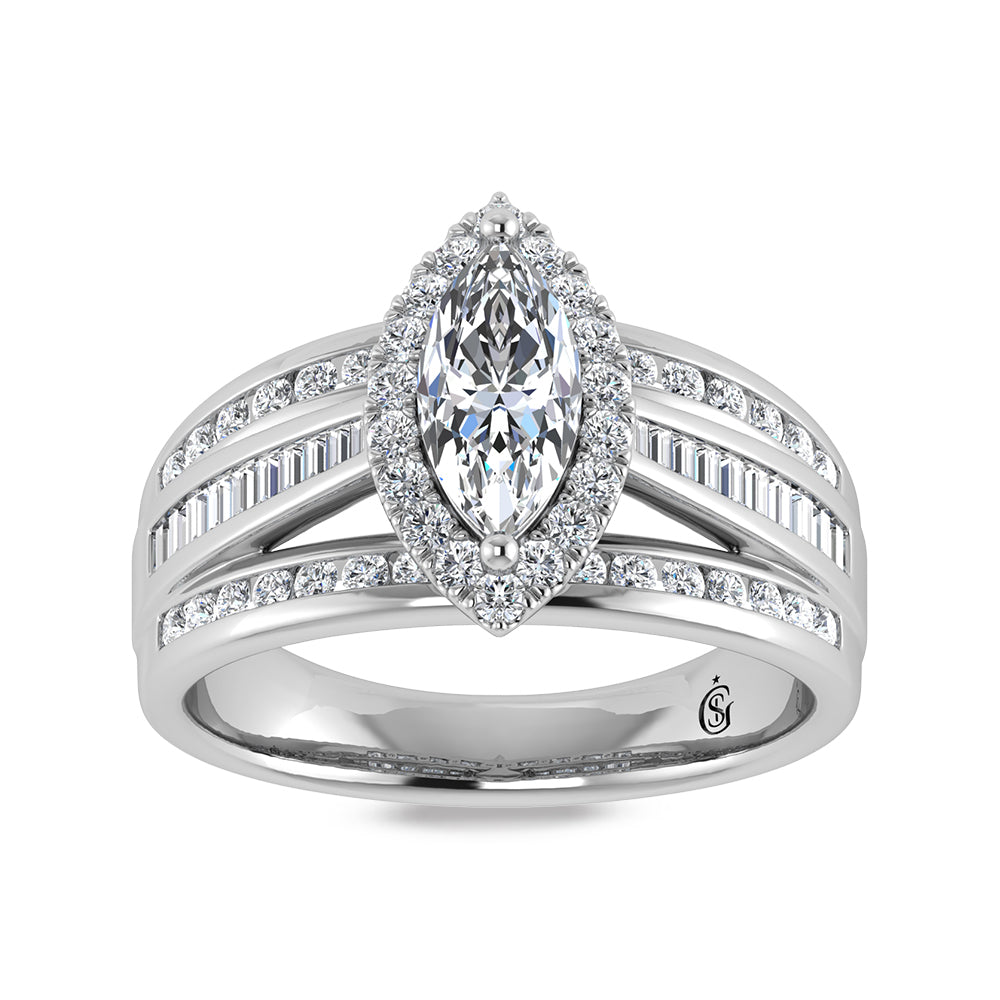14K White Gold Labgrown Diamond 4 1/3 Ct.Tw. Marquise Shape Engagement Ring (Center 3ctw)