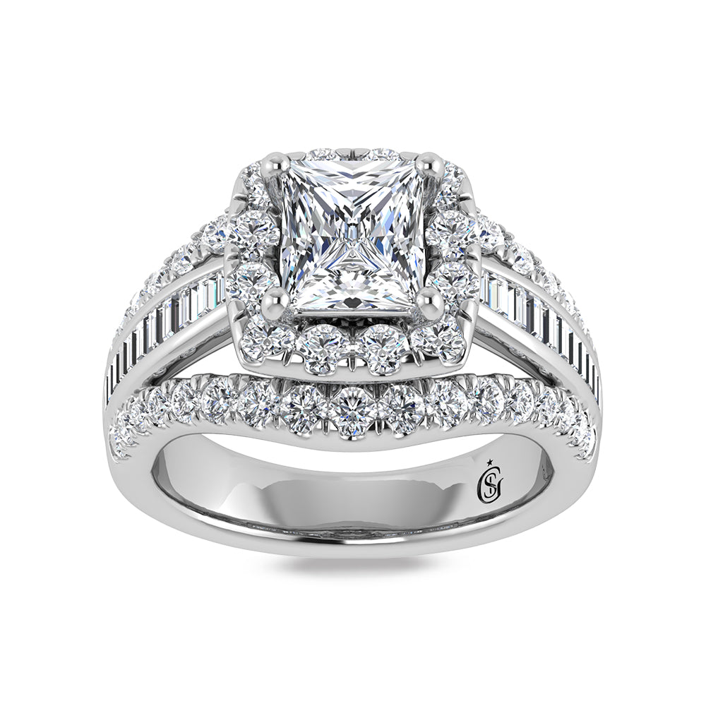 14K White Gold Labgrown Diamond 3 1/2 Ct.Tw. Princess Shape Engagement Ring (Center 2ctw)