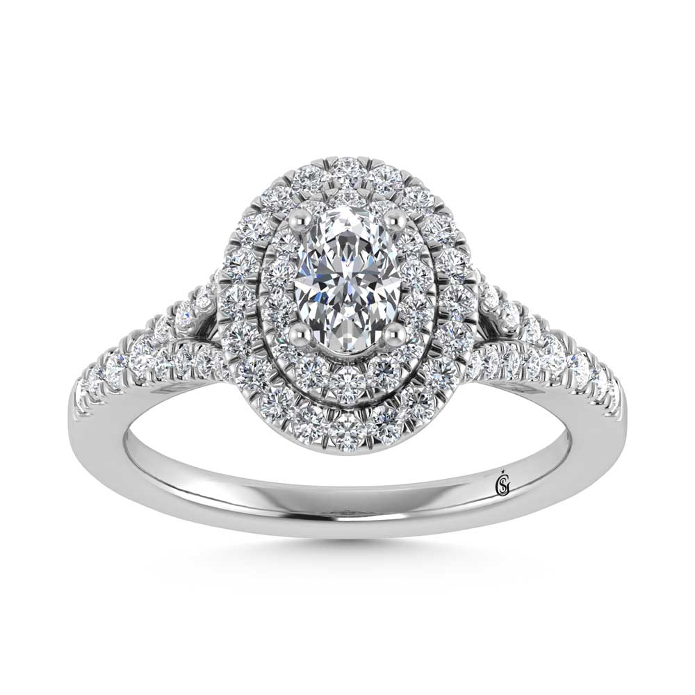 14K White Gold Lab Grown Diamond 1 ct.tw. Oval Shape Halo Engagement Ring (1/2 ctw Center)