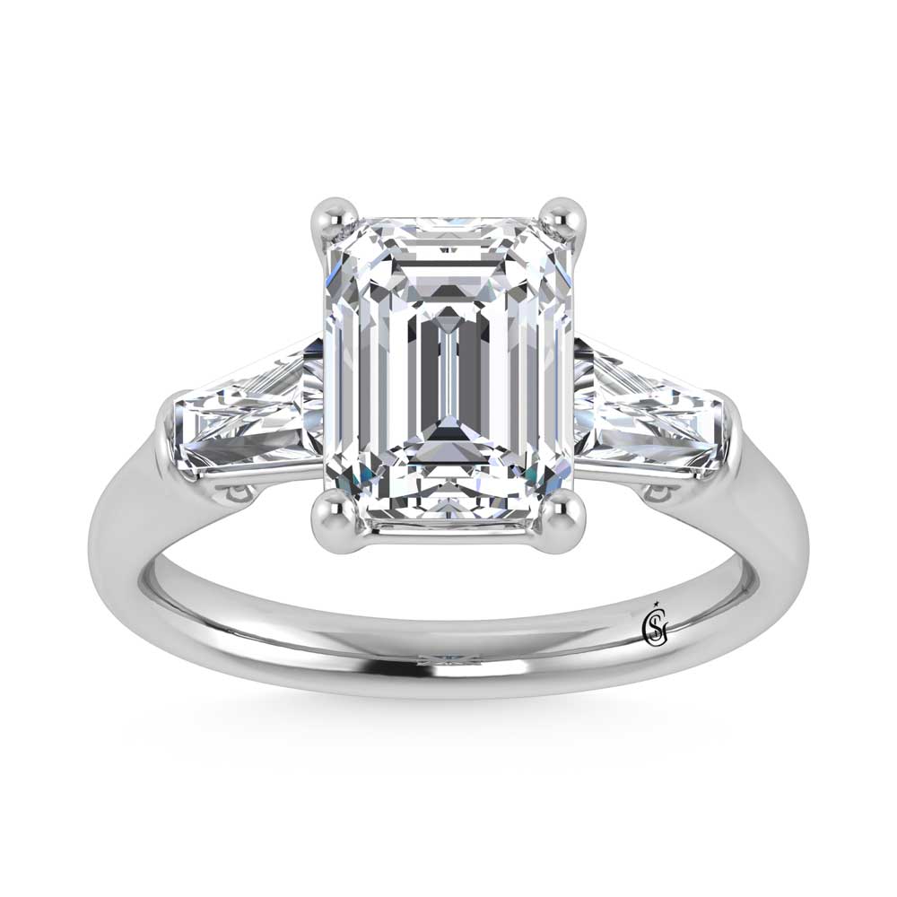 14K White Gold Lab Grown Diamond 2 5/8 Ct.Tw. Emerald Shape Three Stone Engagement Ring