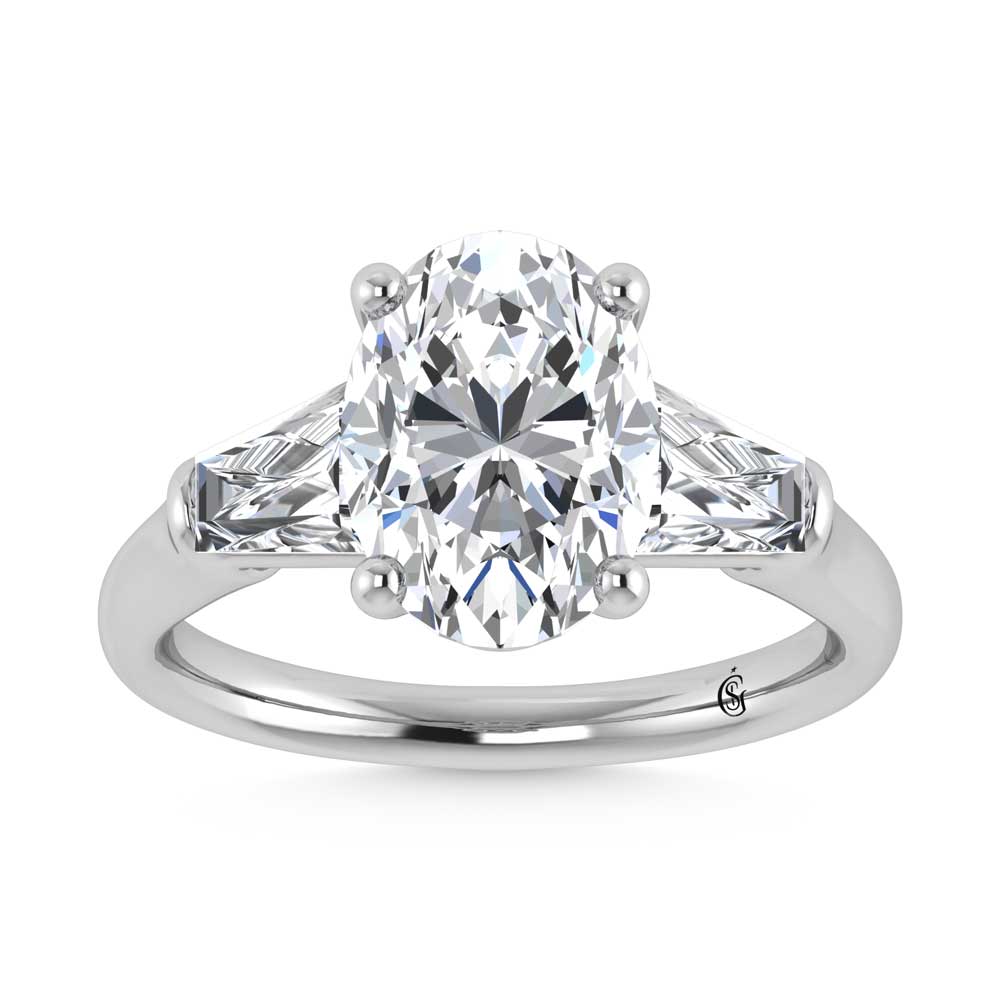 14K White Gold Lab Grown Diamond 4 1/3 Ct.Tw. Oval Shape Three Stone Engagement Ring