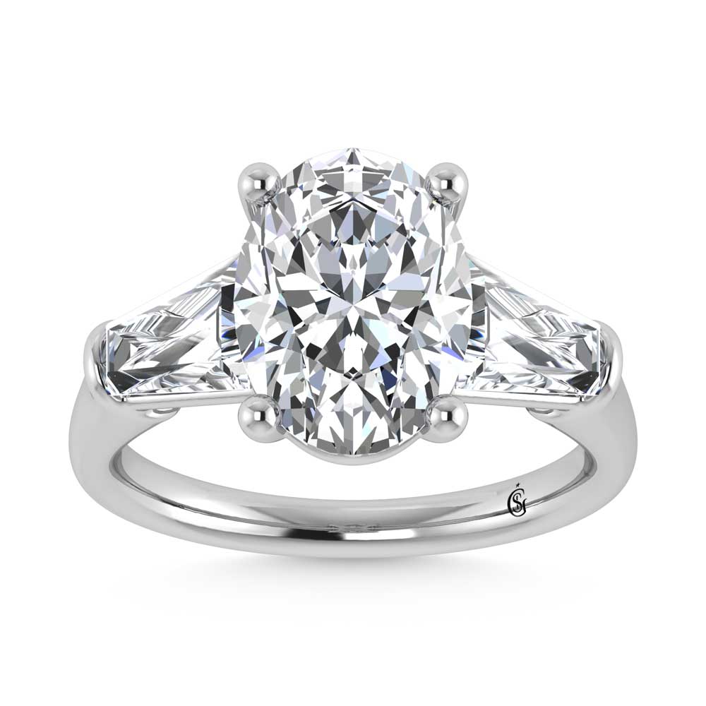 14K White Gold Lab Grown Diamond 5 3/4 Ct.Tw. Oval Shape Three Stone Engagement Ring