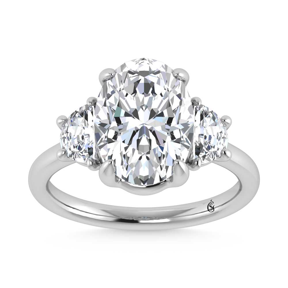 14K White Gold Lab Grown Diamond 4 1/2 Ct.Tw. Oval Shape Three Stone Engagement Ring