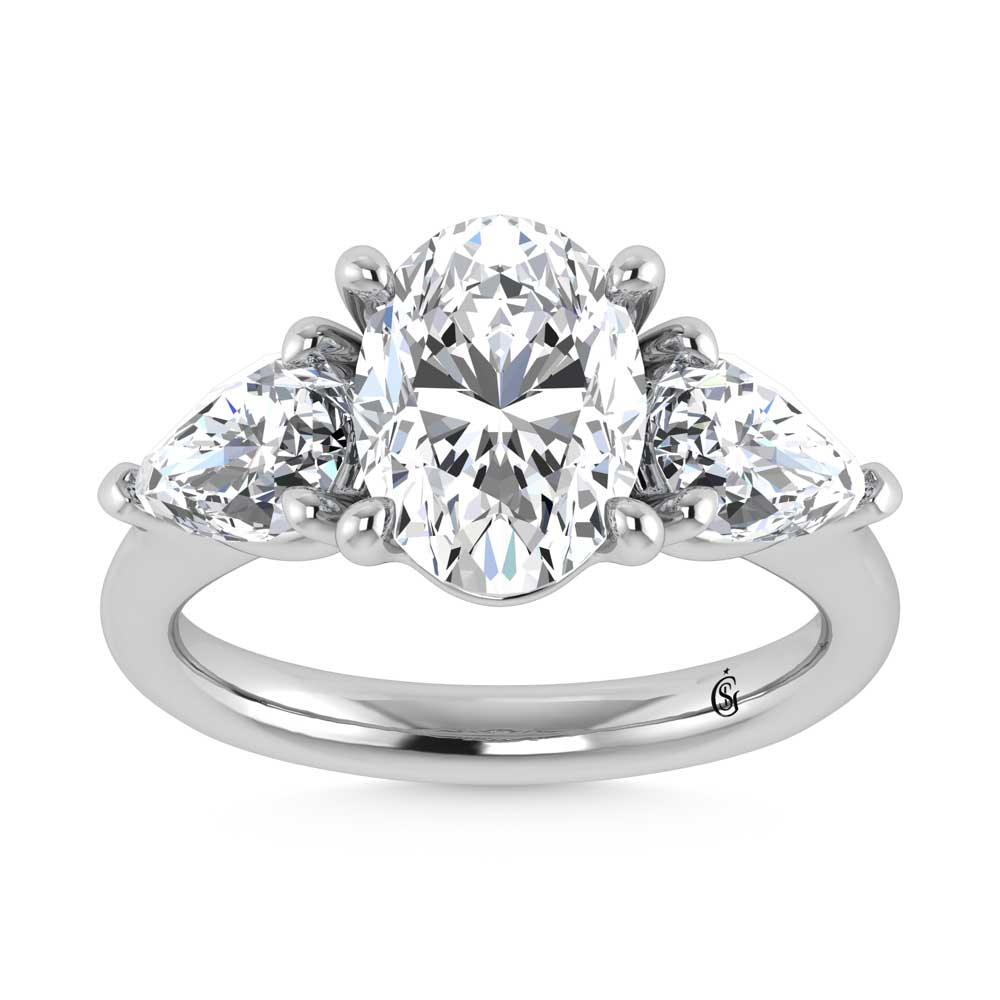 14K White Gold Lab Grown Diamond 4 1/2 Ct.Tw. Oval Shape Three Stone Engagement Ring