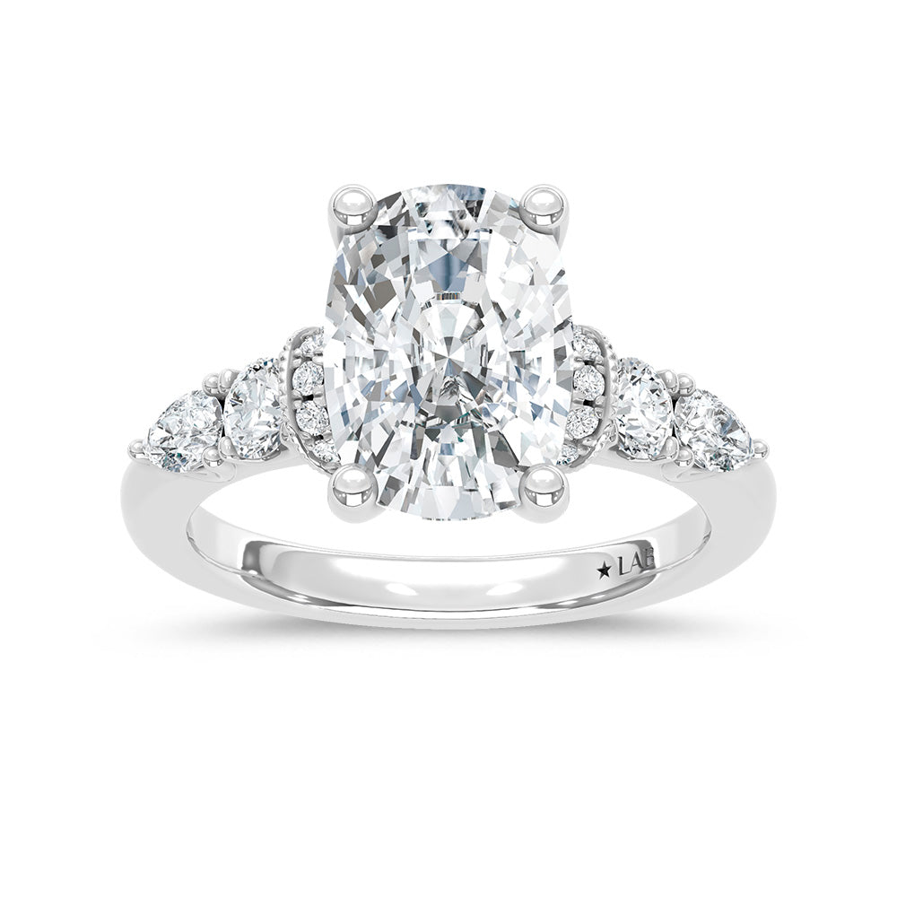 14K White Gold Lab Grown Diamond 3 5/8 Ct.Tw. Engagement Ring (Center 3ct Cushion)