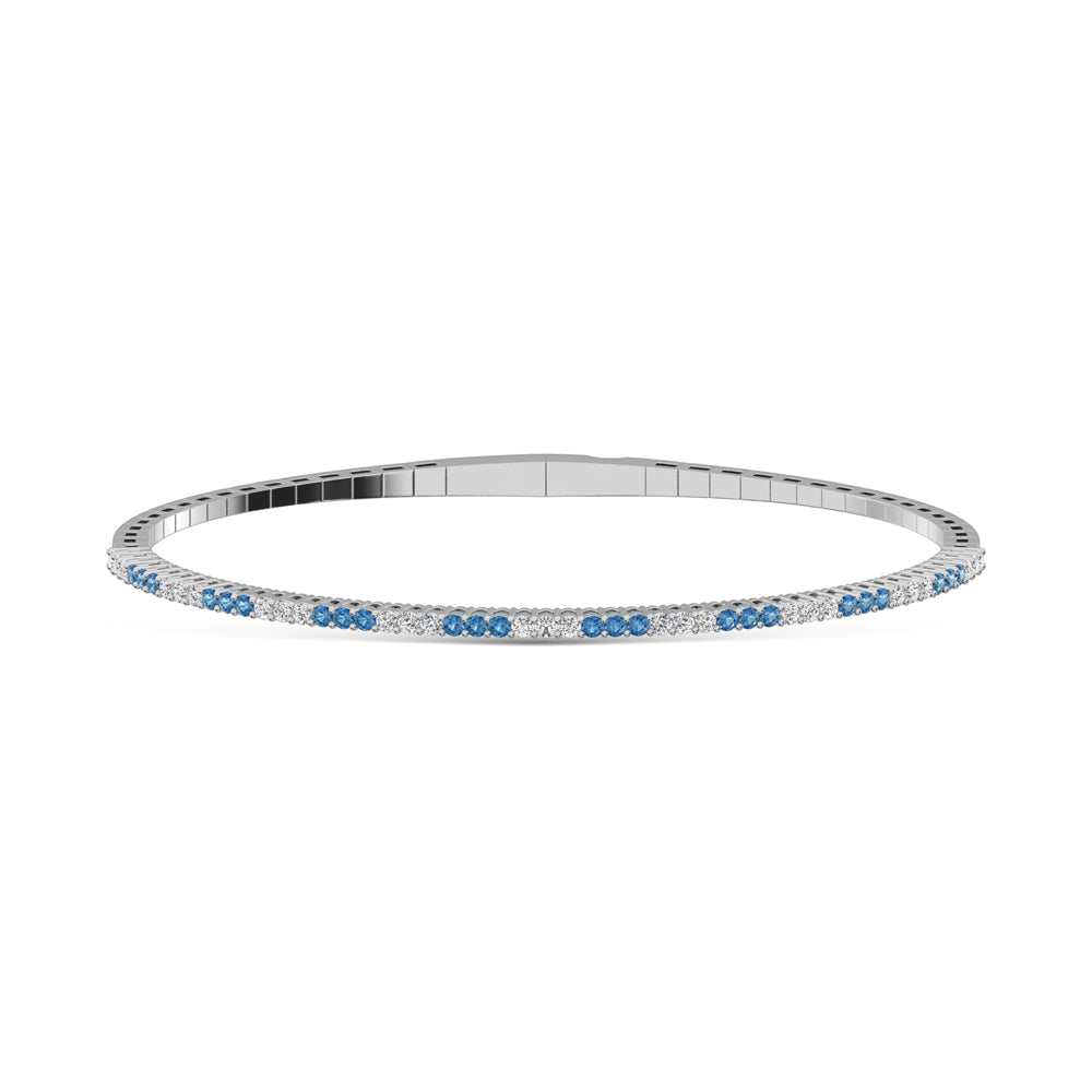 14K White Gold 1 Ct.Tw. Alternate 3 Blue and 3 White Labgrown Diamond Flexi Bangle