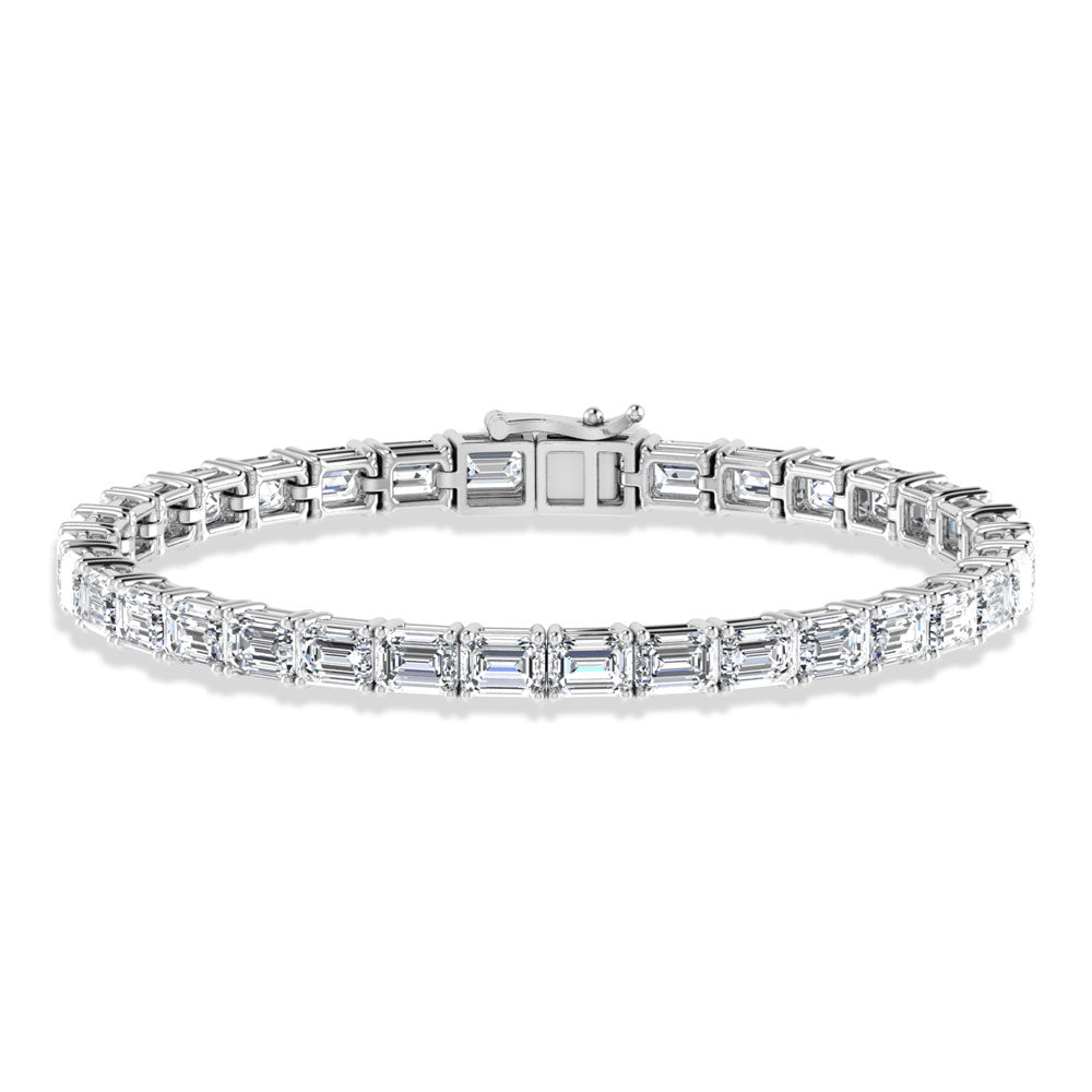 14K White Gold 12 Ct.Tw. Emerald Horizontal Shape Labgrown Diamond Tennis Bracelet
