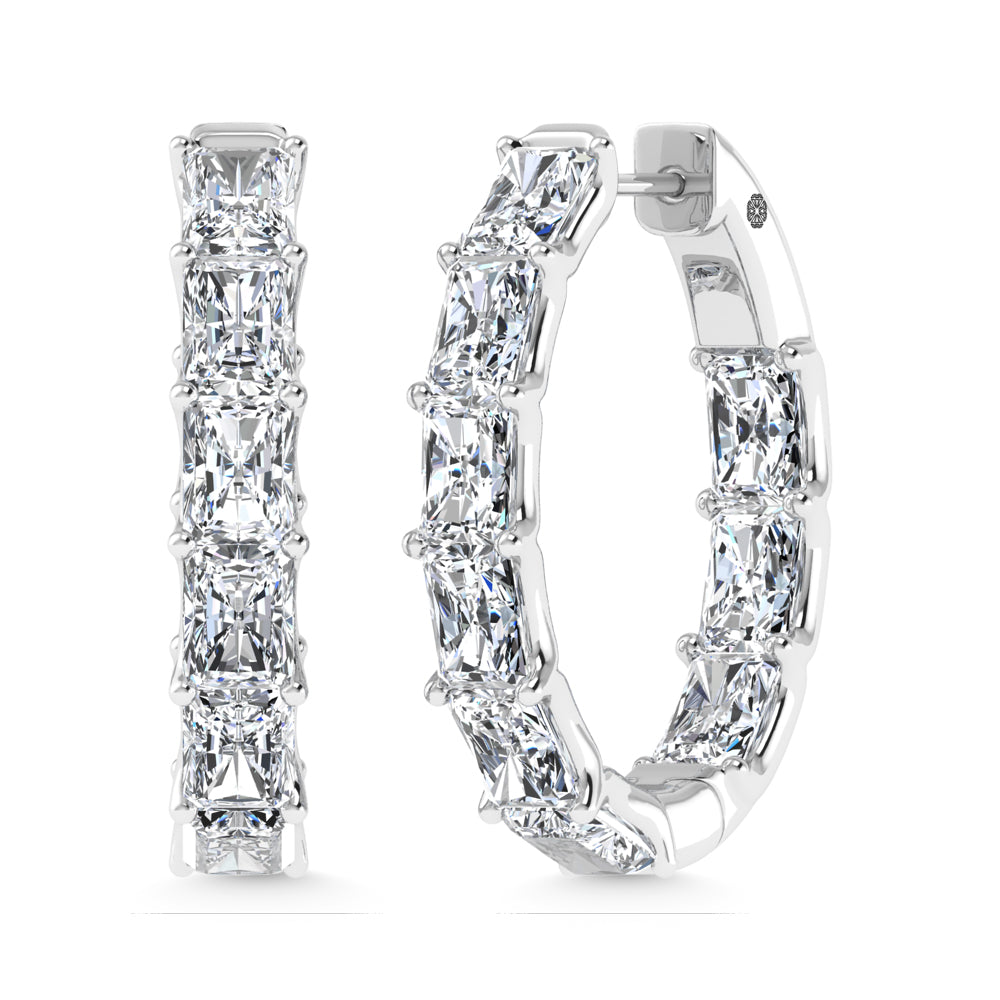 14K White Gold Lab Grown Diamond 5 Ct.Tw. Horizontal Radiant Shape In and Out Hoop Earrings