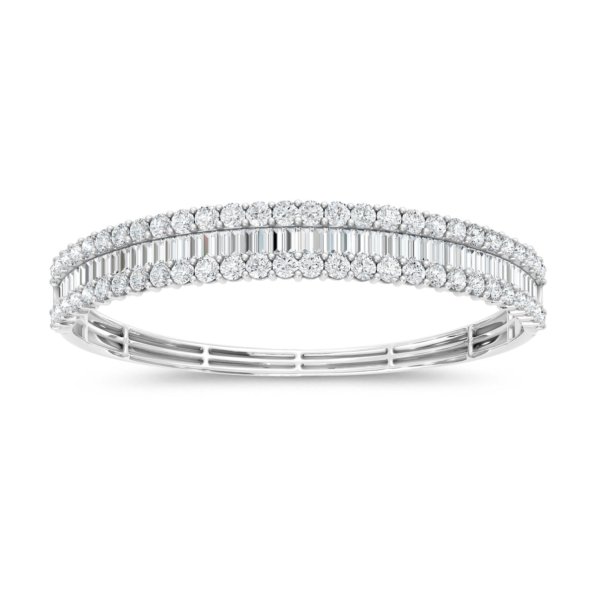 14K White Gold Lab Grown Diamond 10 Ct.Tw. Round and Baguette Bangle