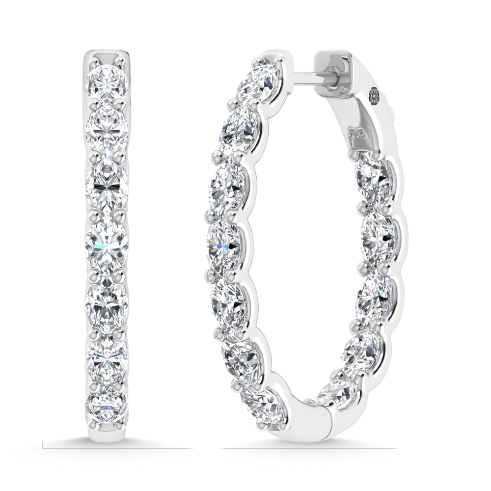 14K White Gold 2 1/2 Ct.Tw. Labgrown Diamond Vertical Oval Shape In and Our Hoop Earrings