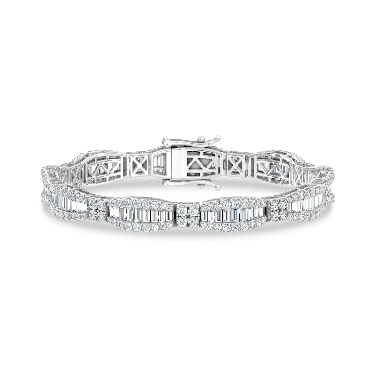 14K White Gold Lab Grown Diamond 7 Ct.Tw. Round and Baguette Fancy Bracelet