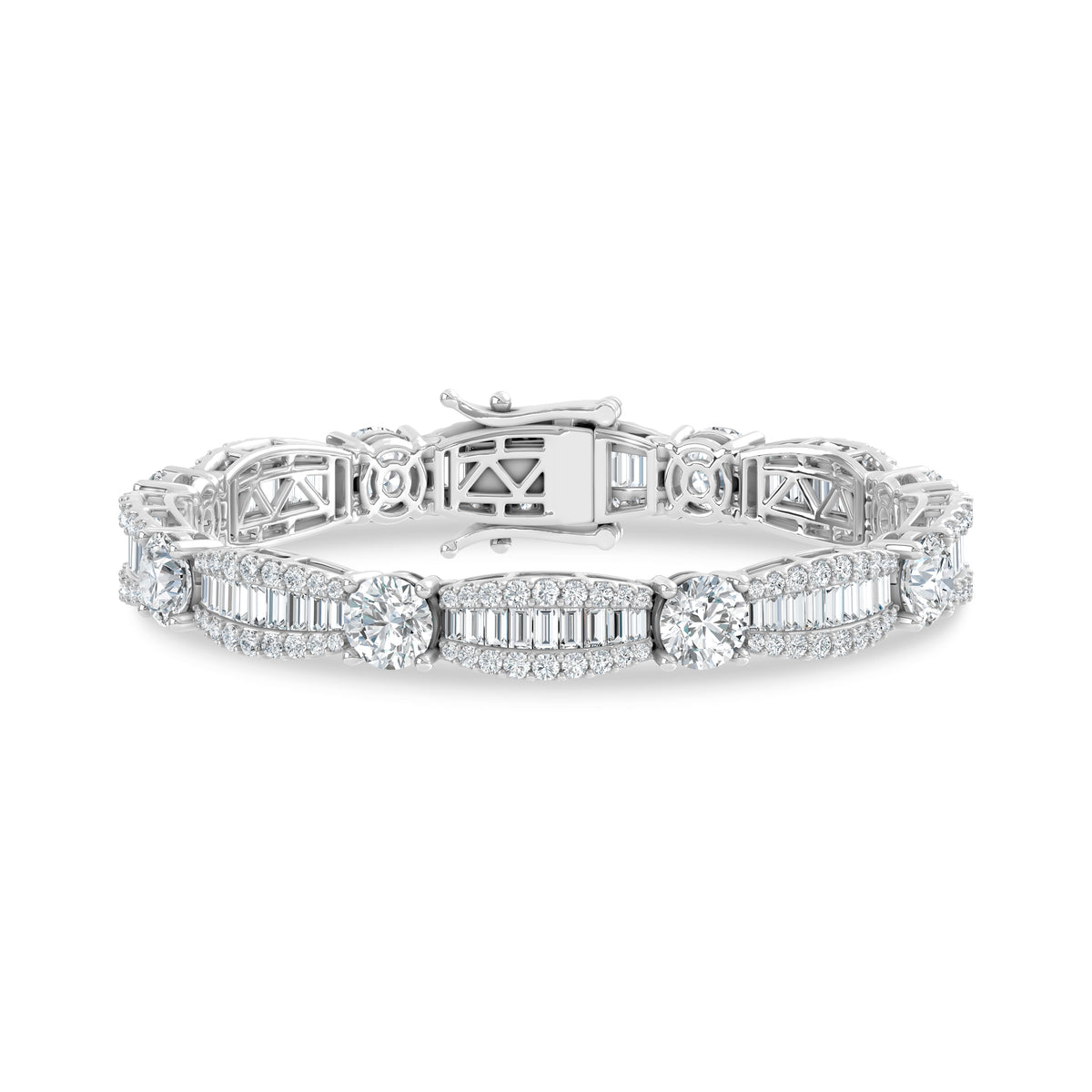 14K White Gold Lab Grown Diamond 13 Ct.Tw. Round and Baguette Fancy Bracelet