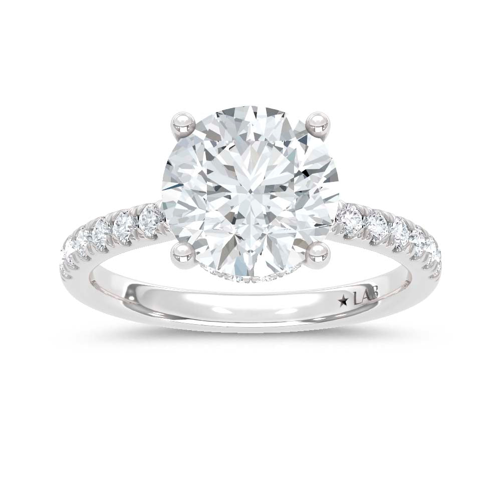 14K White Gold Lab Grown Diamond  3 3/8 Ct.Tw. Round Hidden Halo Engagement Ring