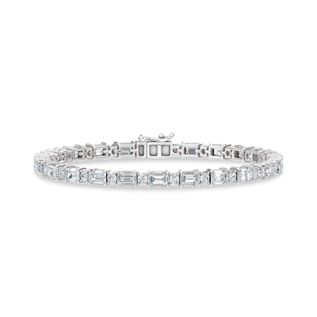 14K White Gold Lab Grown Diamond  10 Ct.Tw. Round And Emerald Fashion Bracelet