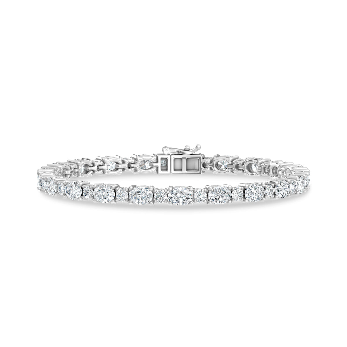 14K White Gold Lab Grown Diamond 10 Ct.Tw. Oavl and Round Fancy Bracelet