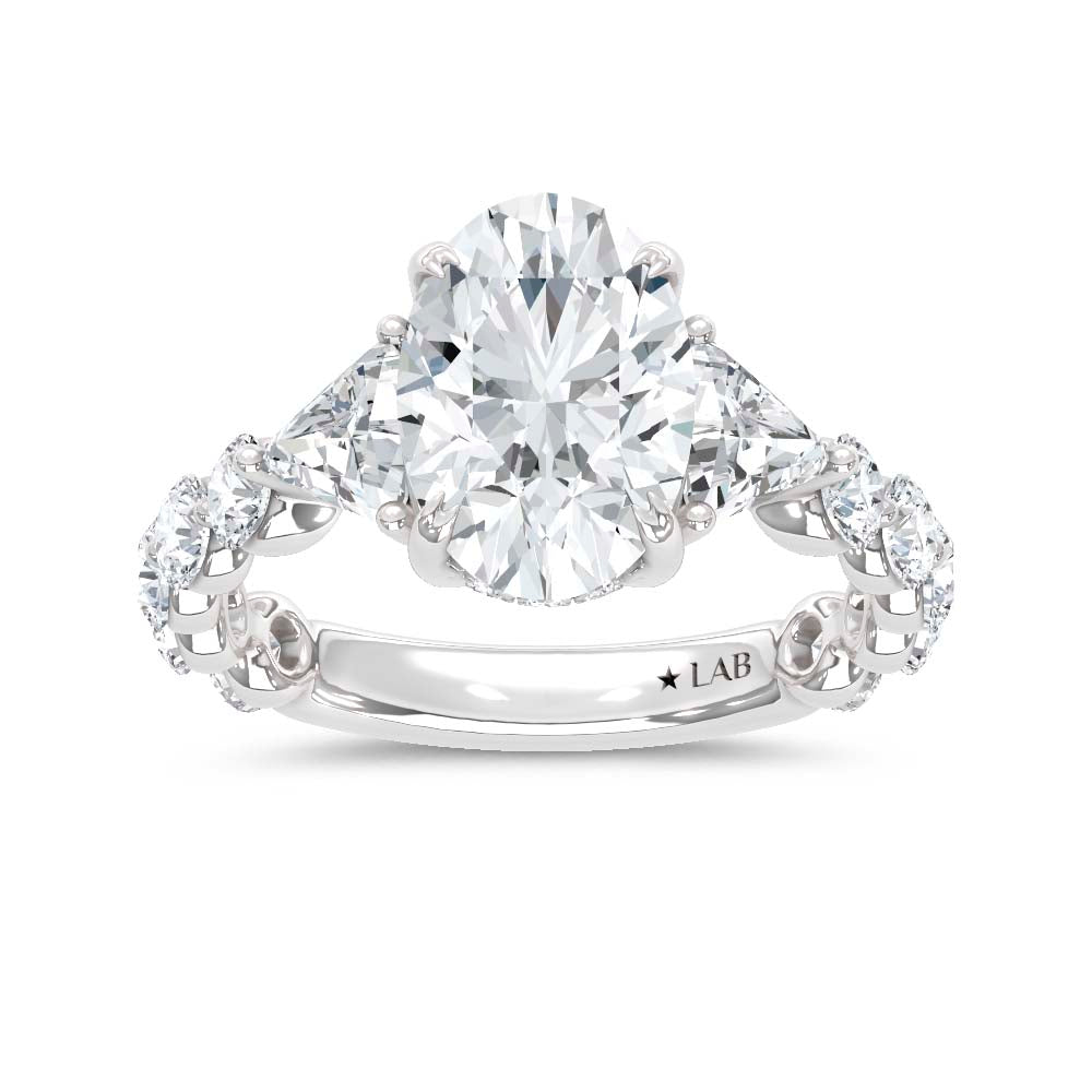 14K White Gold Lab Grown Diamond 3 Ct.Tw. Round and Trillion Engagement Ring (Center Oval)