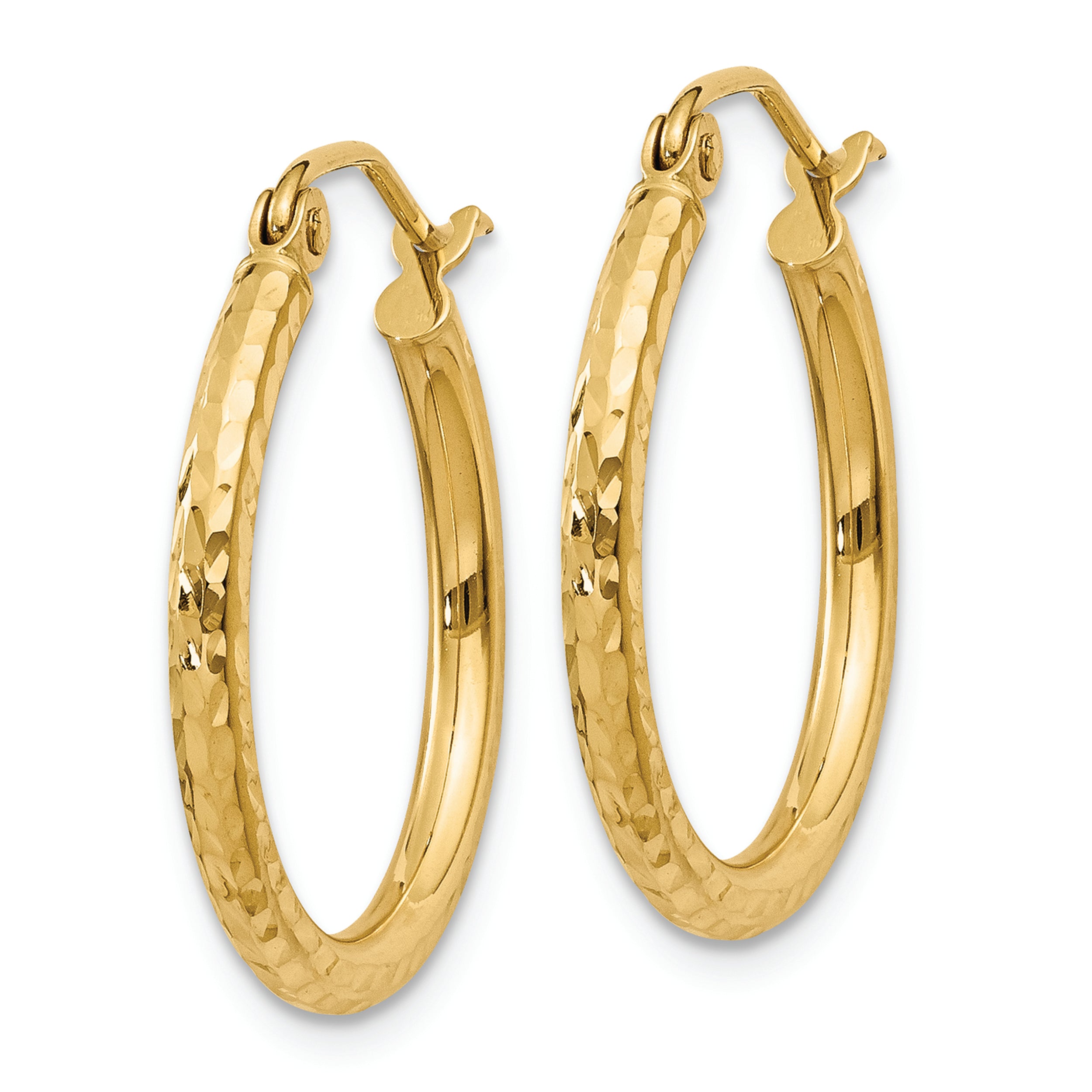 14k Yellow Gold 2mm Round Shape Diamond Semi Set J Hoop Earrings 並行輸入品
