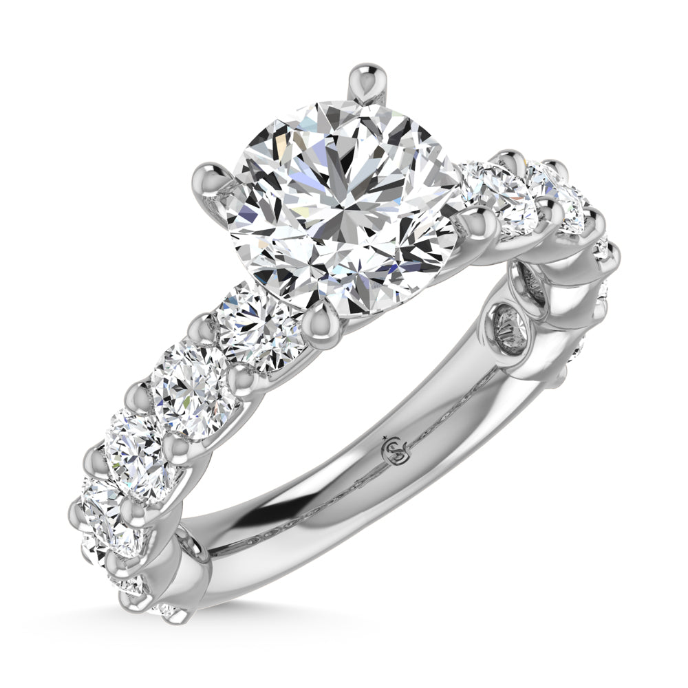 14K White Gold Diamond 4 Ct.Tw. Round Shape Three Forth Engagement Ring With Center 2 ctw