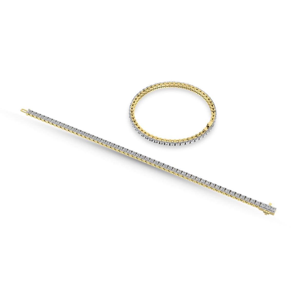 14K Yellow Gold 2 Ct.Tw. Diamond 4 Prong Illusion Tennies Bracelet